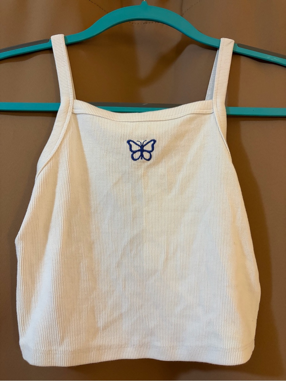 Garage Cream Tank Top w/ Blue Butterfly| size small